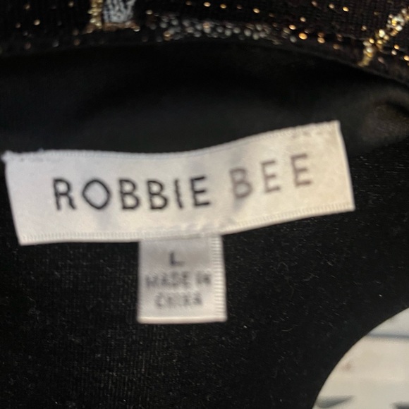 ROBBIE BEE SPECTACULAR SPARKLY BLACK WITH WHITE & GOLD ACCENTS FANCY MIDI DRESS - Picture 12 of 14